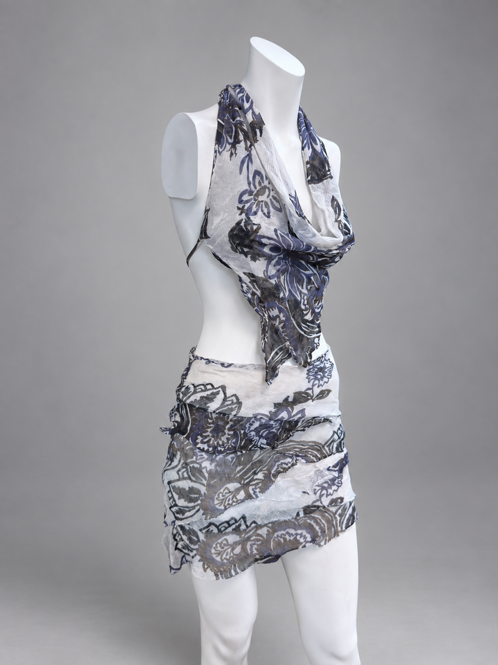 Marina Babini floral halter top & ruched mini skirt set