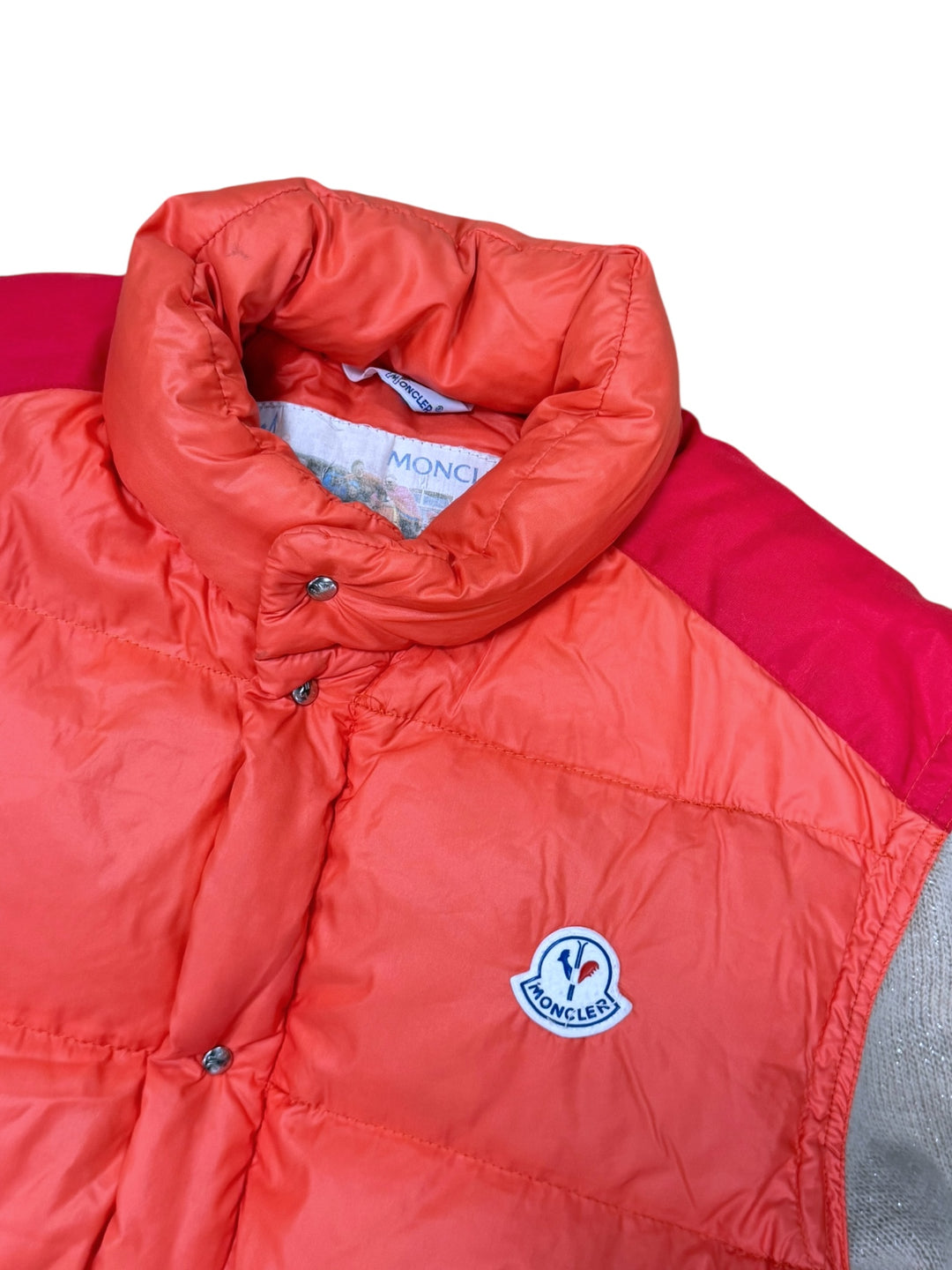 MONCLER Grenoble 1980s Down Vest in Bright Coral Red