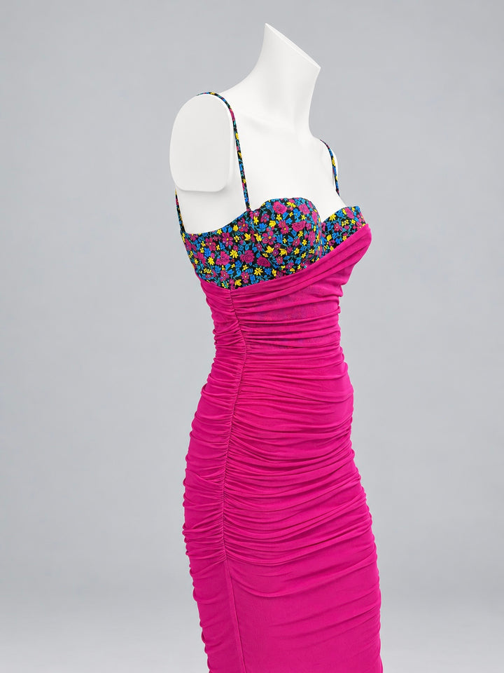 Versus Versace floral bust ruched mesh dress