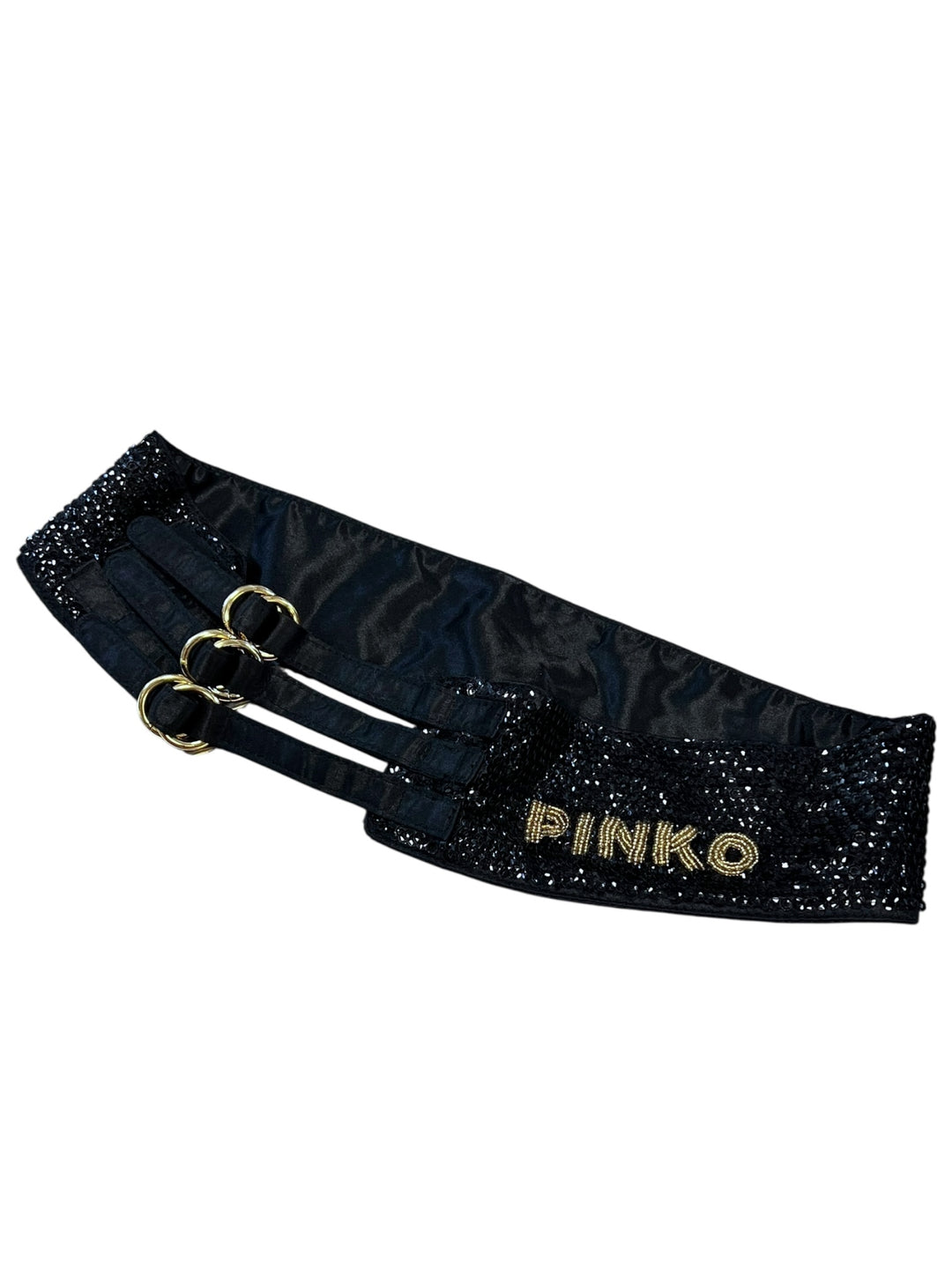 Pinko Black Satin Embellished Waist Belt
