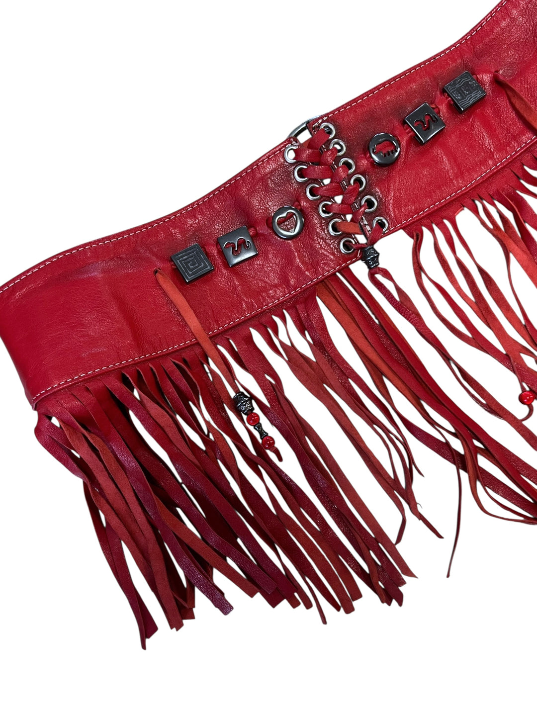 Vintage Red Leather Fringe Belt