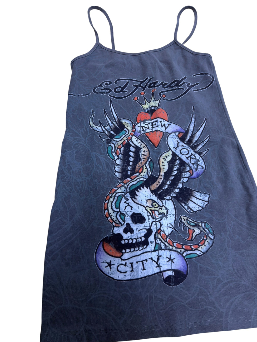 Ed Hardy New York City graphic mini slip dress