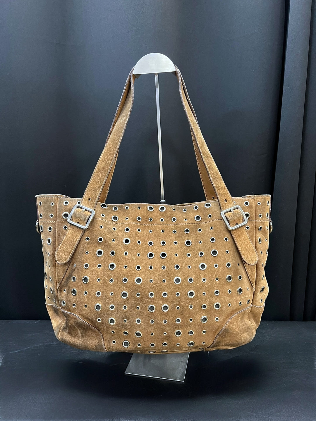 Prada Vintage Brown Suede Eyelet Tote Bag – Made in Italy