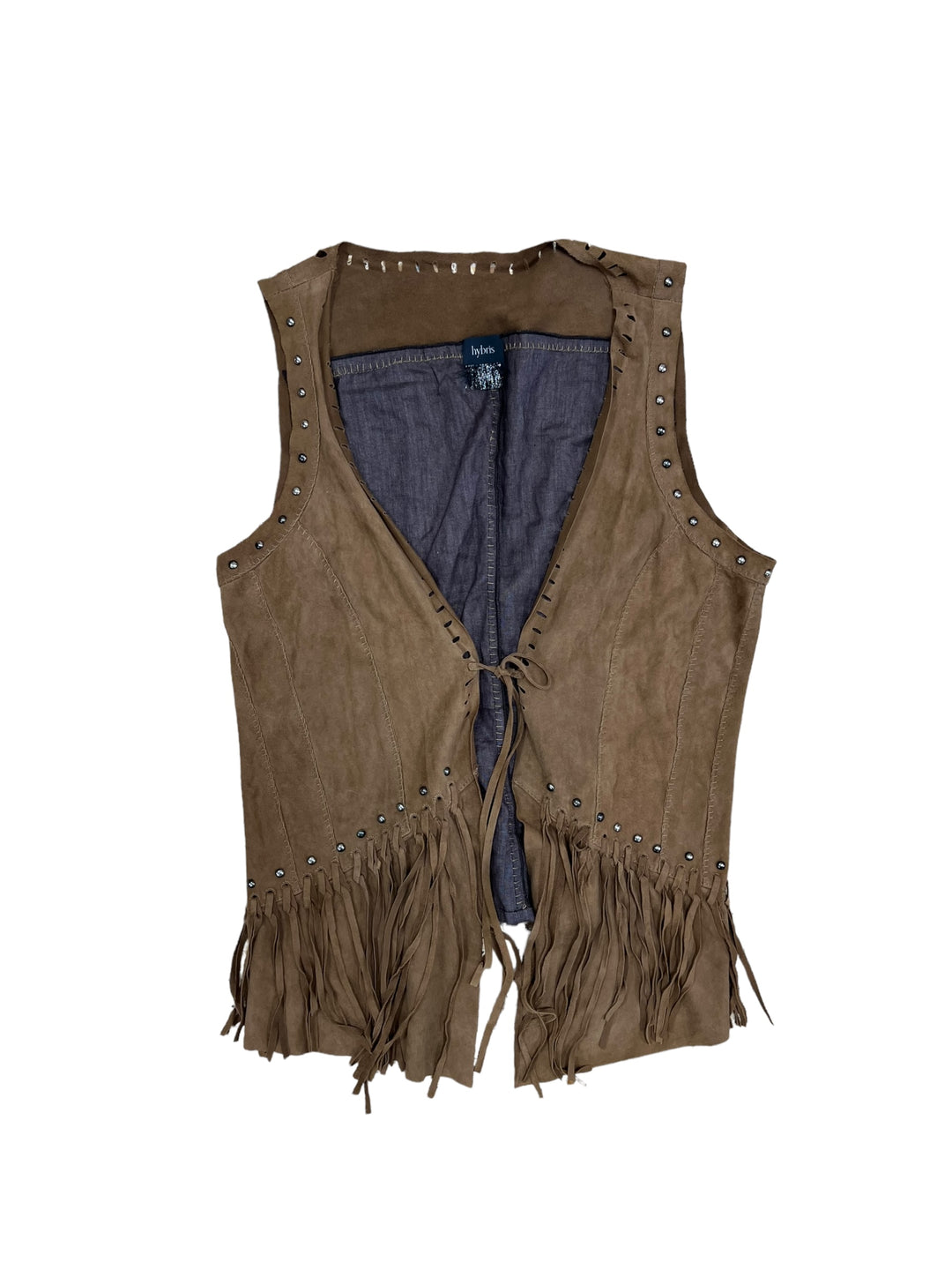 Hybris vintage leather & linen vest women’s medium