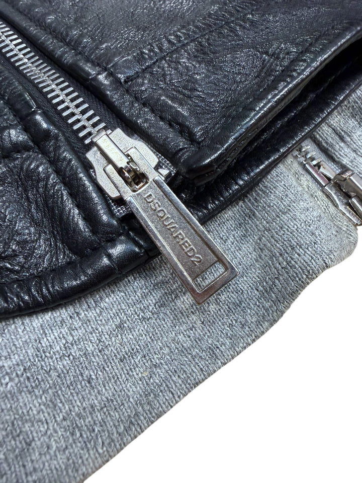 DSQUARED2 Hybrid Leather & Hoodie Biker Jacket Large