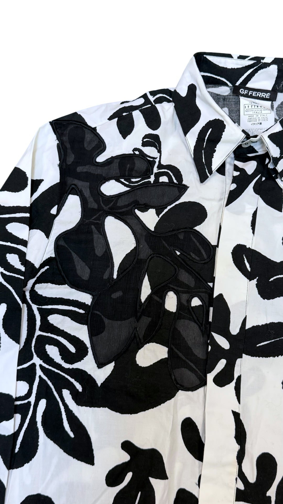 GF FERRÉ black & white abstract sheer shirt size XXL