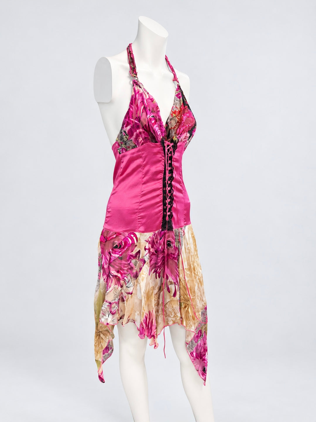 2000s halter asymmetric floral dress