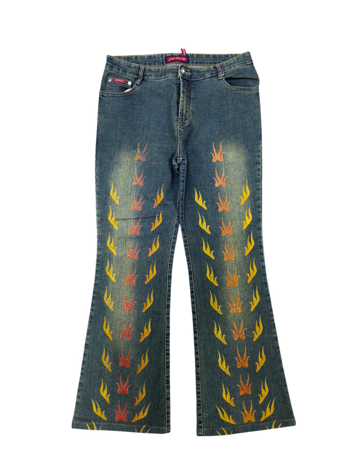 2000s vintage flame print flared jeans