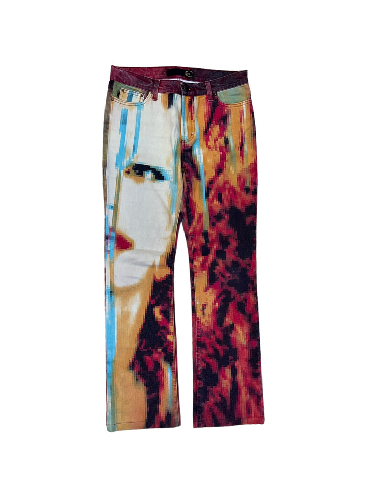 Just Cavalli SS 2001 Desi Lava Pixel digital printed archive jeans Women's small(36/38)