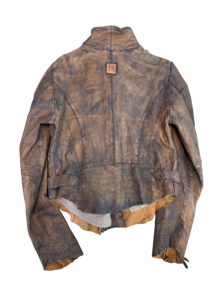 Freaky Nation distressed leather biker jacket