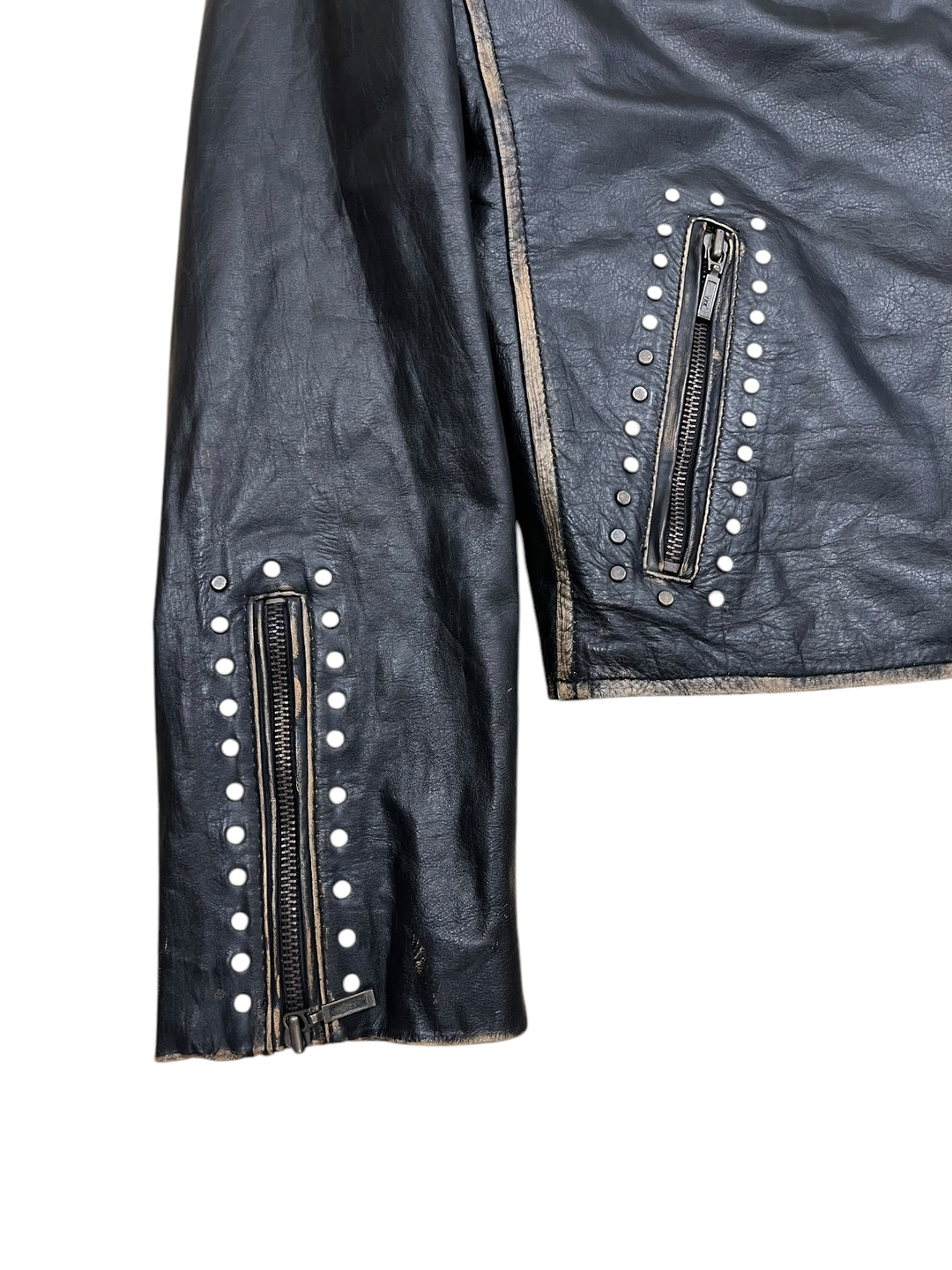 Vintage faded Leather biker jacket women’s XXL slim fit