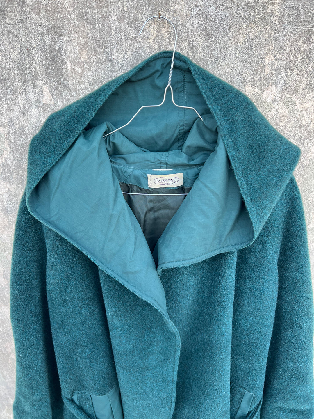 Missoni Donna 80’s Longline Dark Green Hooded Wool Coat Women’s Large
