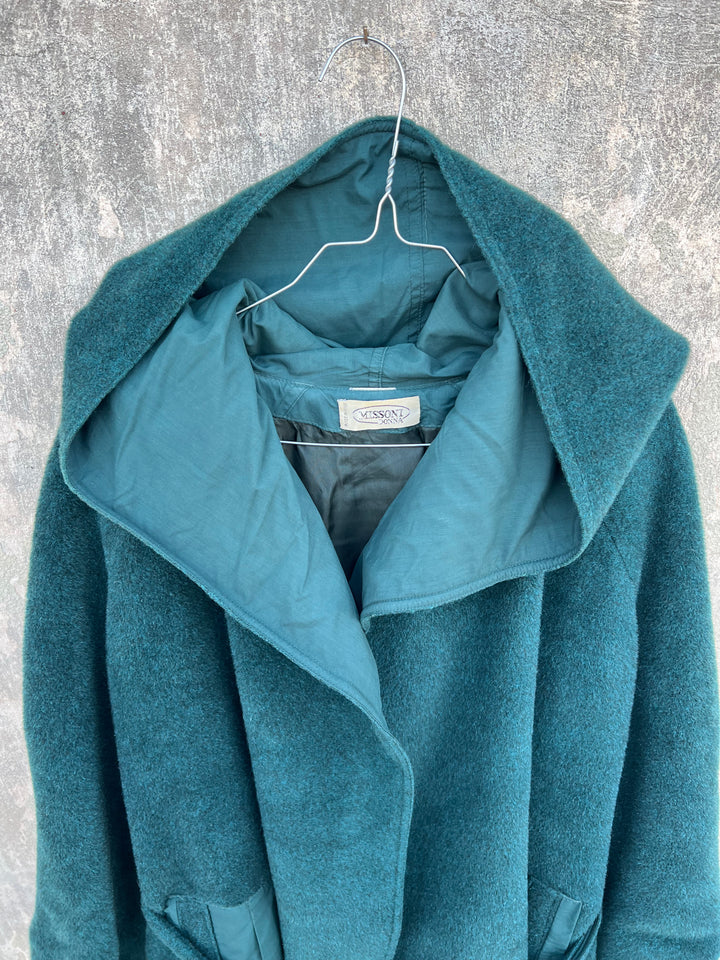 Missoni Donna 80’s Longline Dark Green Hooded Wool Coat Women’s Large