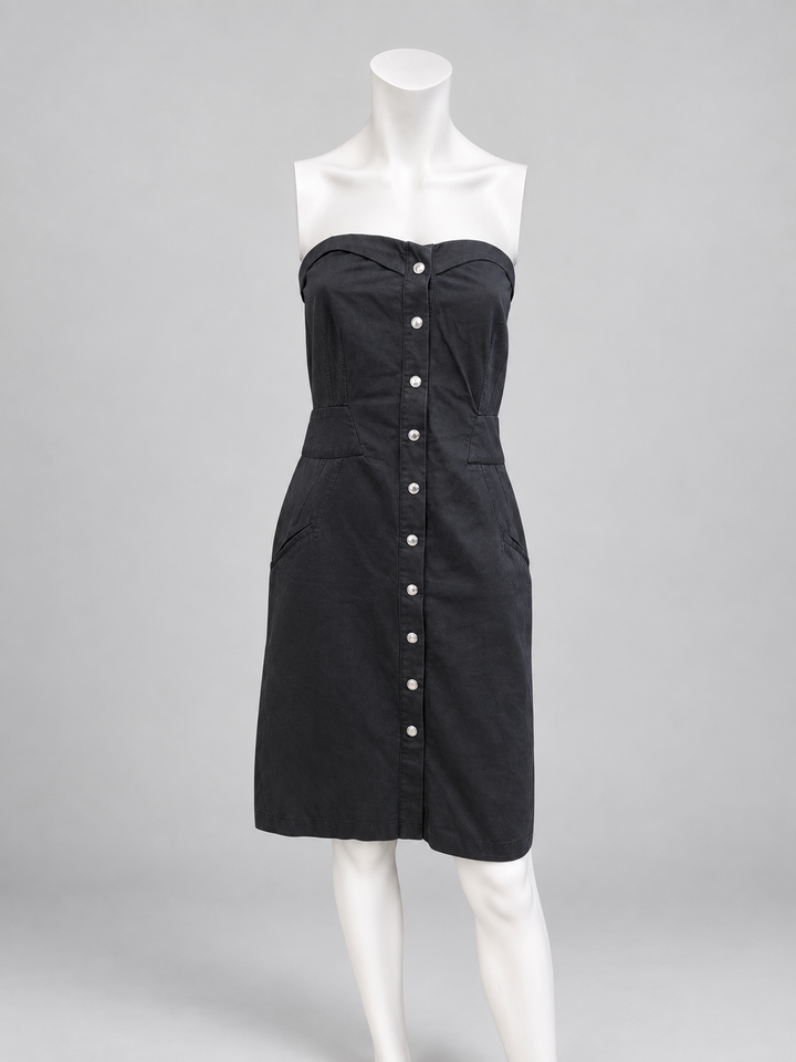 Mugler black strapless button-front dress