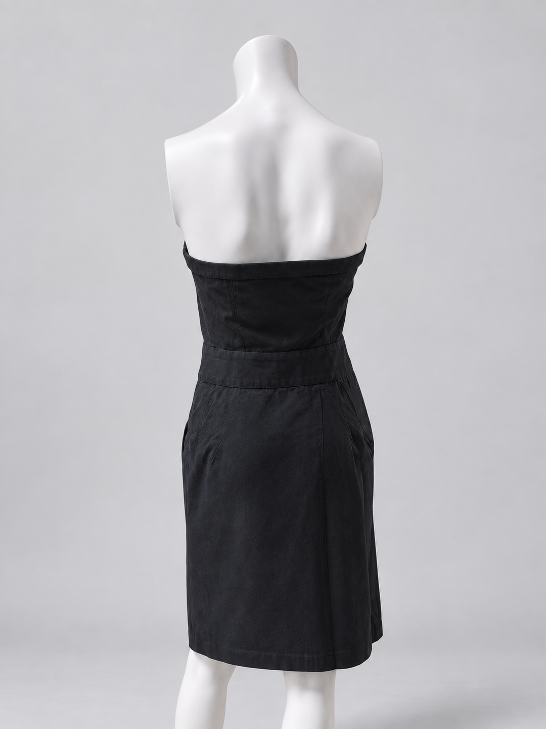 Mugler black strapless button-front dress