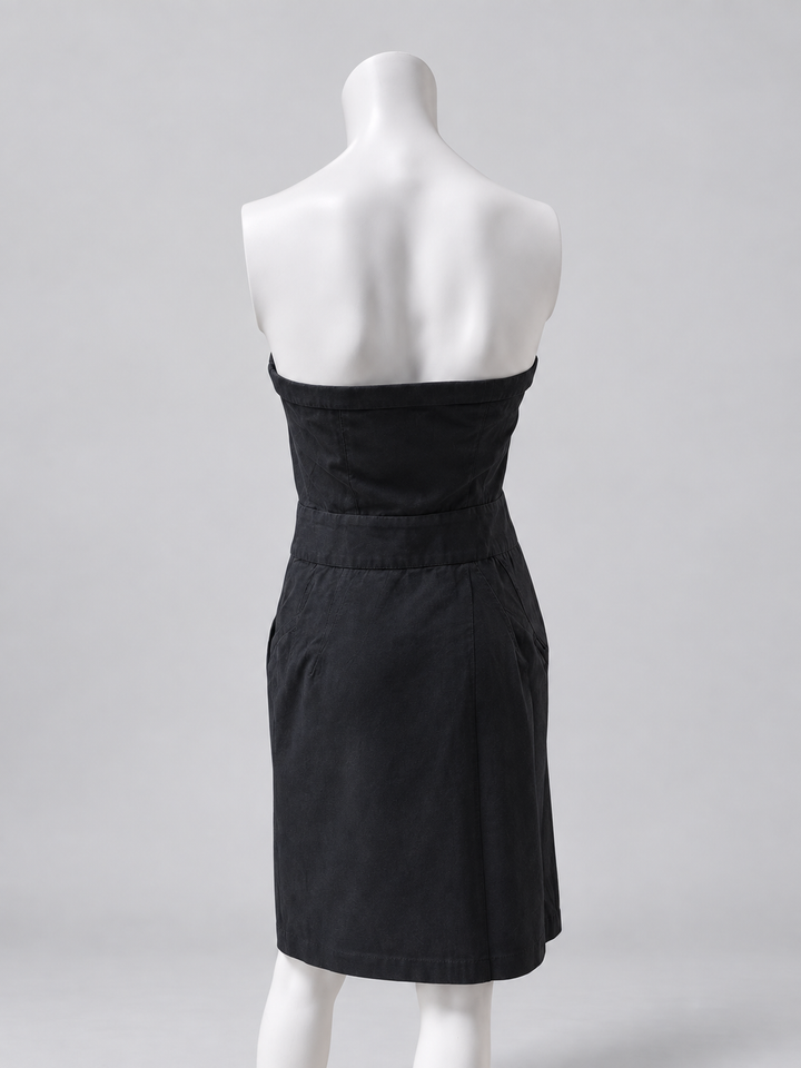 Mugler black strapless button-front dress