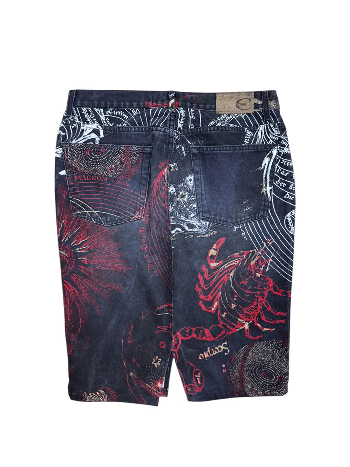 Roberto Cavalli 2000s Astrology Print Denim Skirt