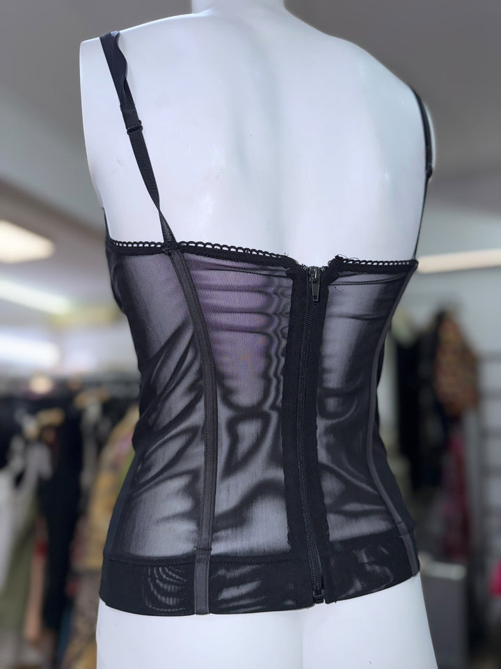 Fracomina black sheer mesh corset top extra small