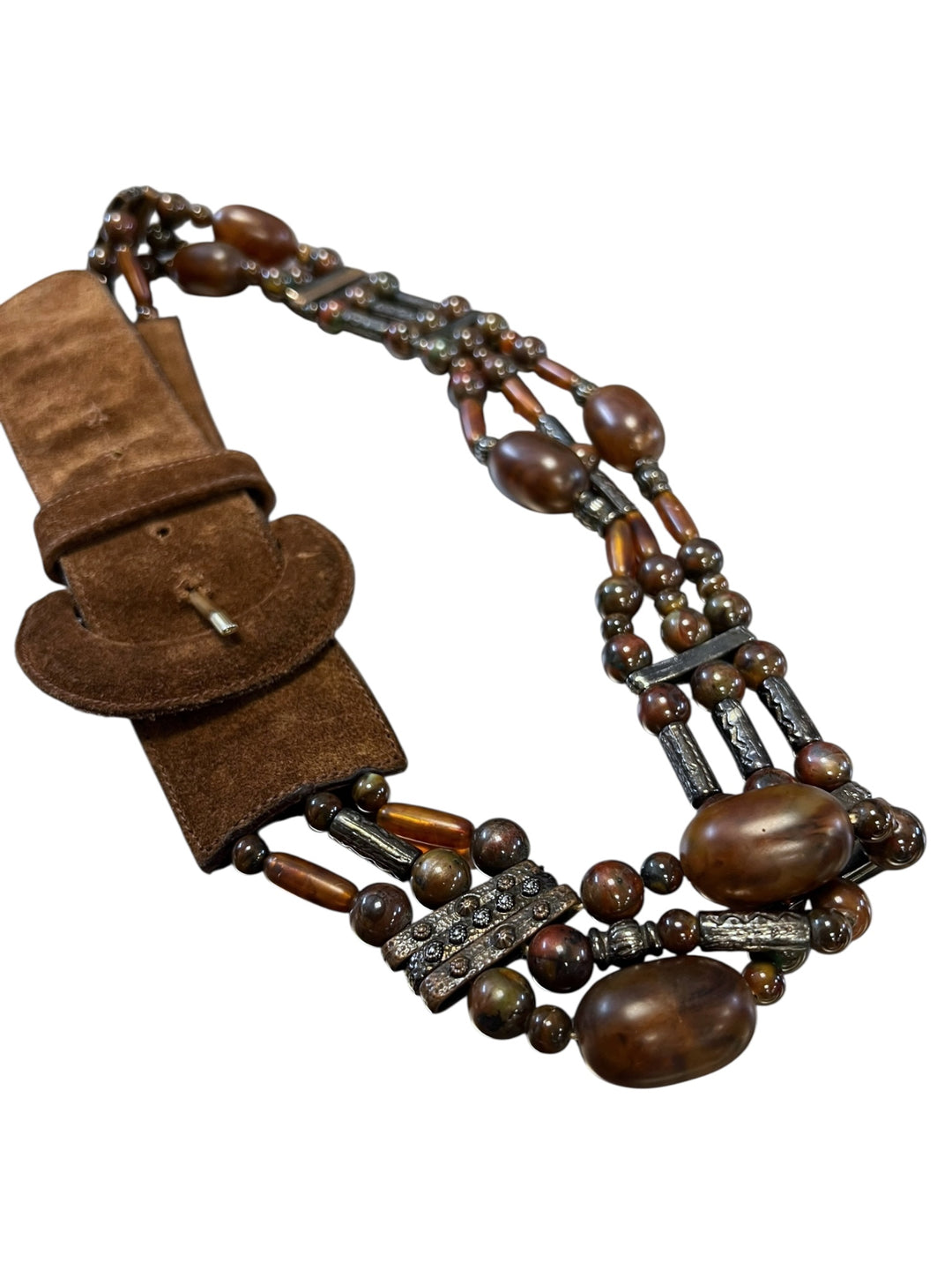 Vintage Suede & Beaded Brown Belt