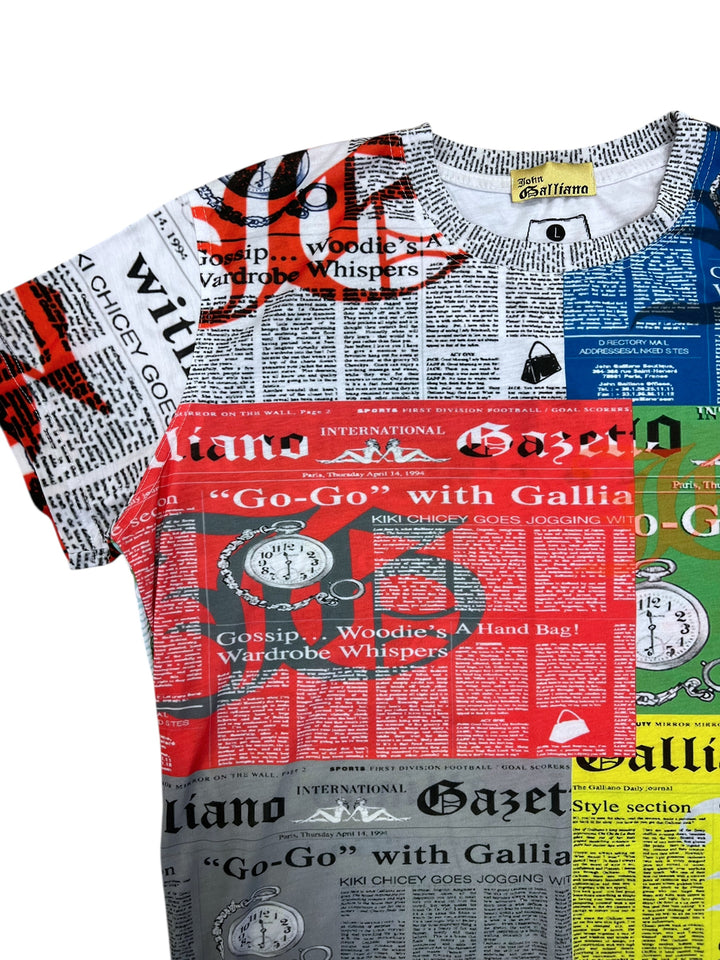 John Galliano Collection Multicolor “Gazette” Newspaper Print T-shirt Men’s Large