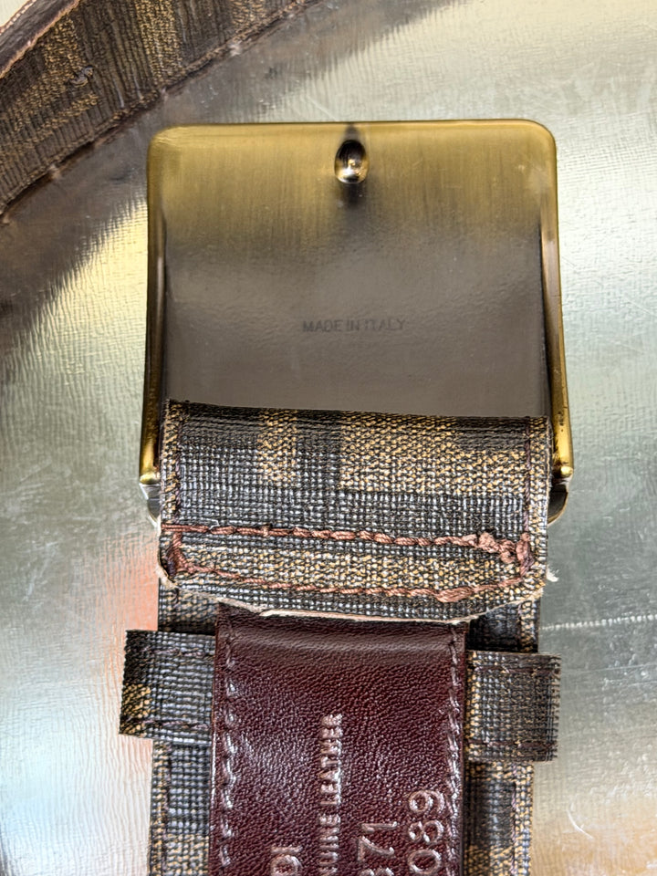 FENDI Late 1990s Zucca Canvas Belt with Brass Plate Buckle