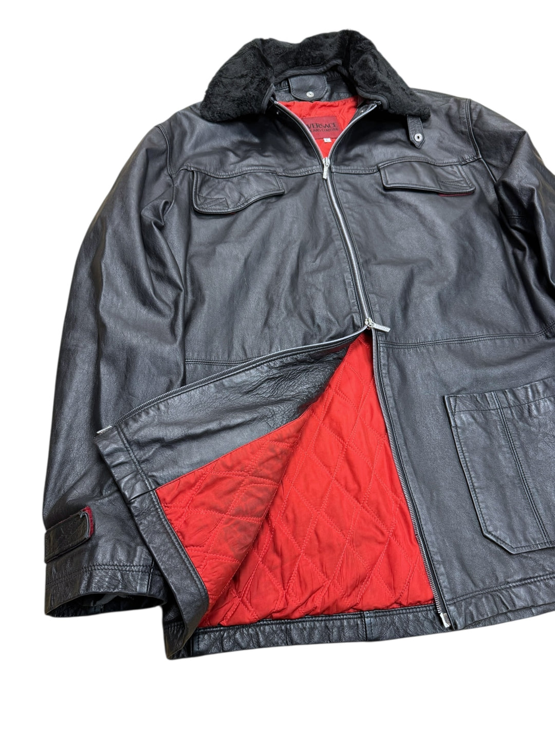 Versace Jeans Couture ‘Biker Utility’ black leather jacket men’s large