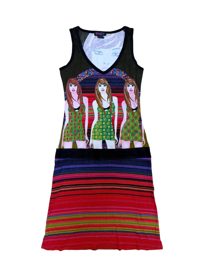 Illustrated multicolor sleeveless dress