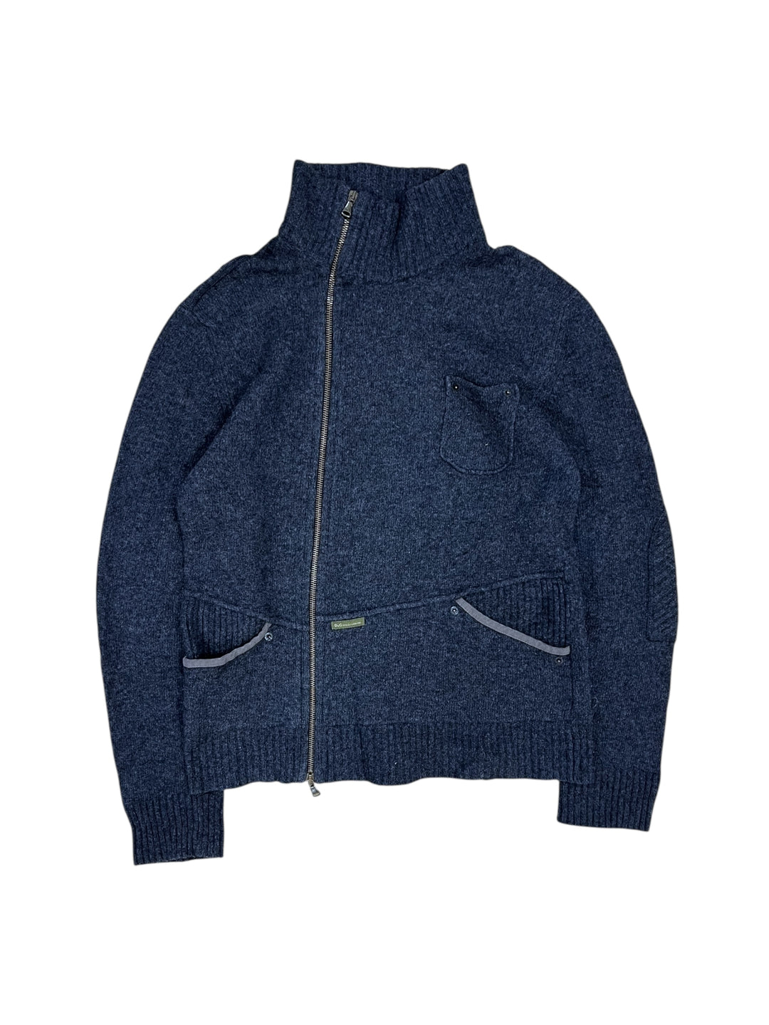 2000s Dolce & Gabbana Asymmetrical Grey Wool Zip-Up Cardigan