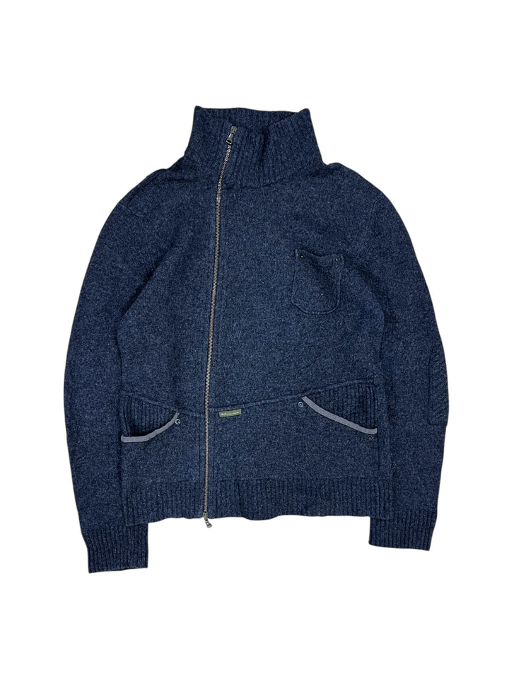 2000s Dolce & Gabbana Asymmetrical Grey Wool Zip-Up Cardigan