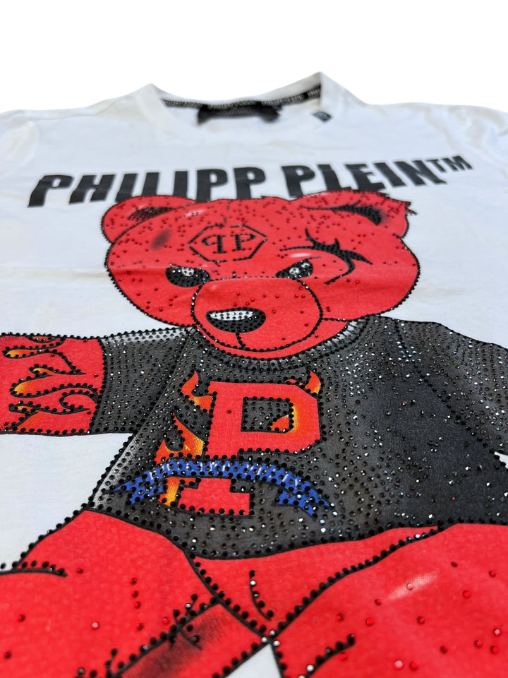 Philipp Plein “Red Teddy” Crystal Embellished Tee small