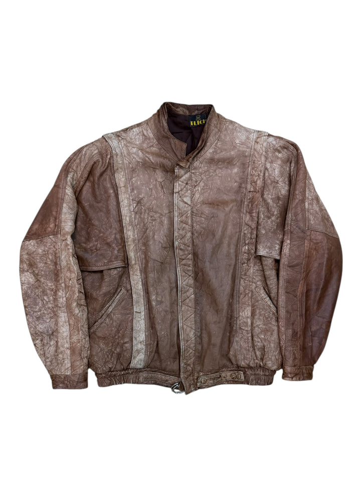 Vintage brown distressed leather bomber men's large