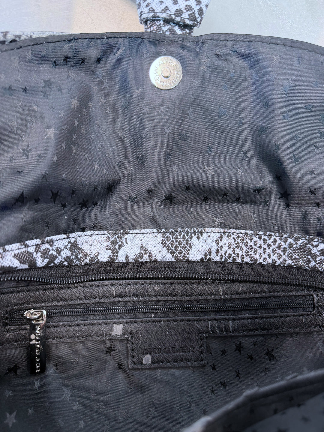 Mugler snake-print shoulder bag with star-stud details