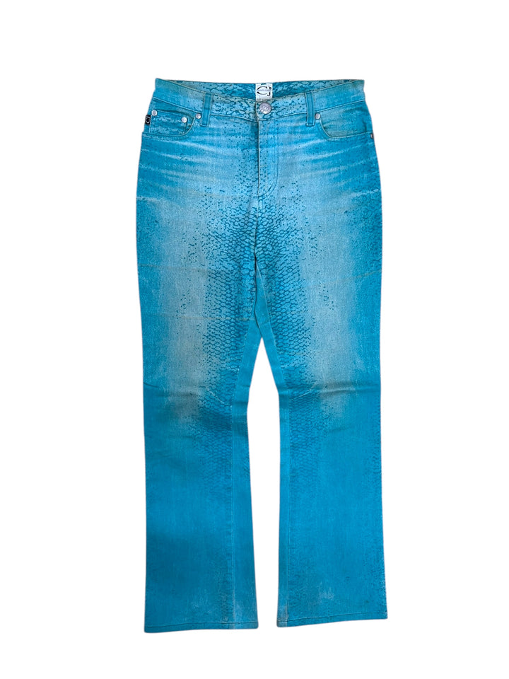Cavalli Jeans Blue Snake Print Denim Pants Small eu36