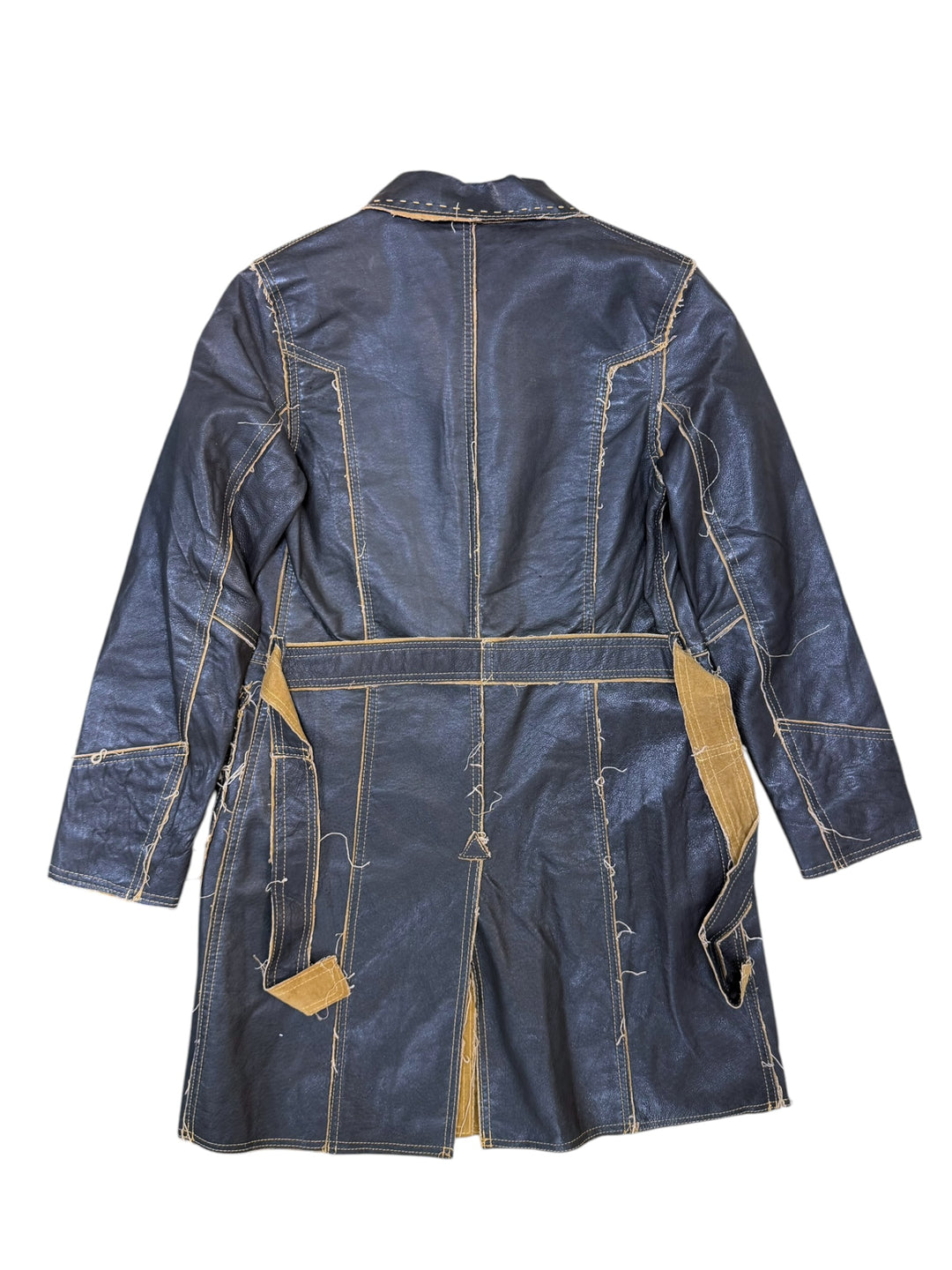 Vintage distressed leather utility coat small