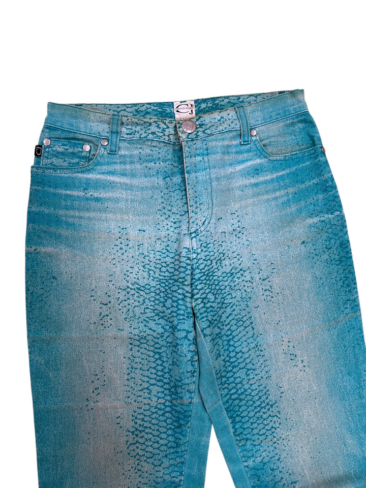 Cavalli Jeans Blue Snake Print Denim Pants Small eu36