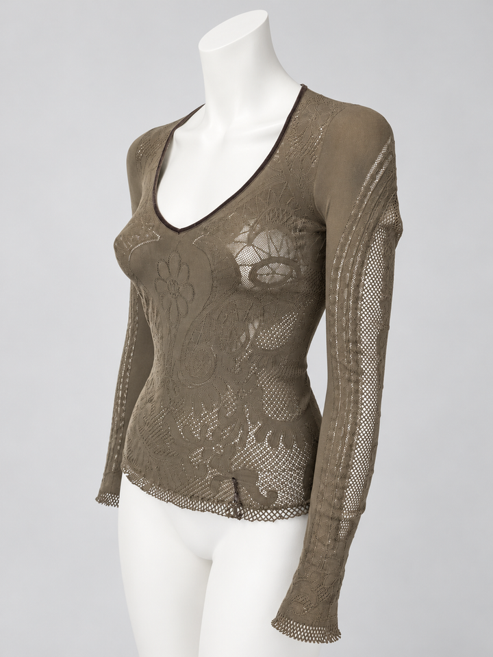 Just Cavalli lace-effect mesh long sleeve top