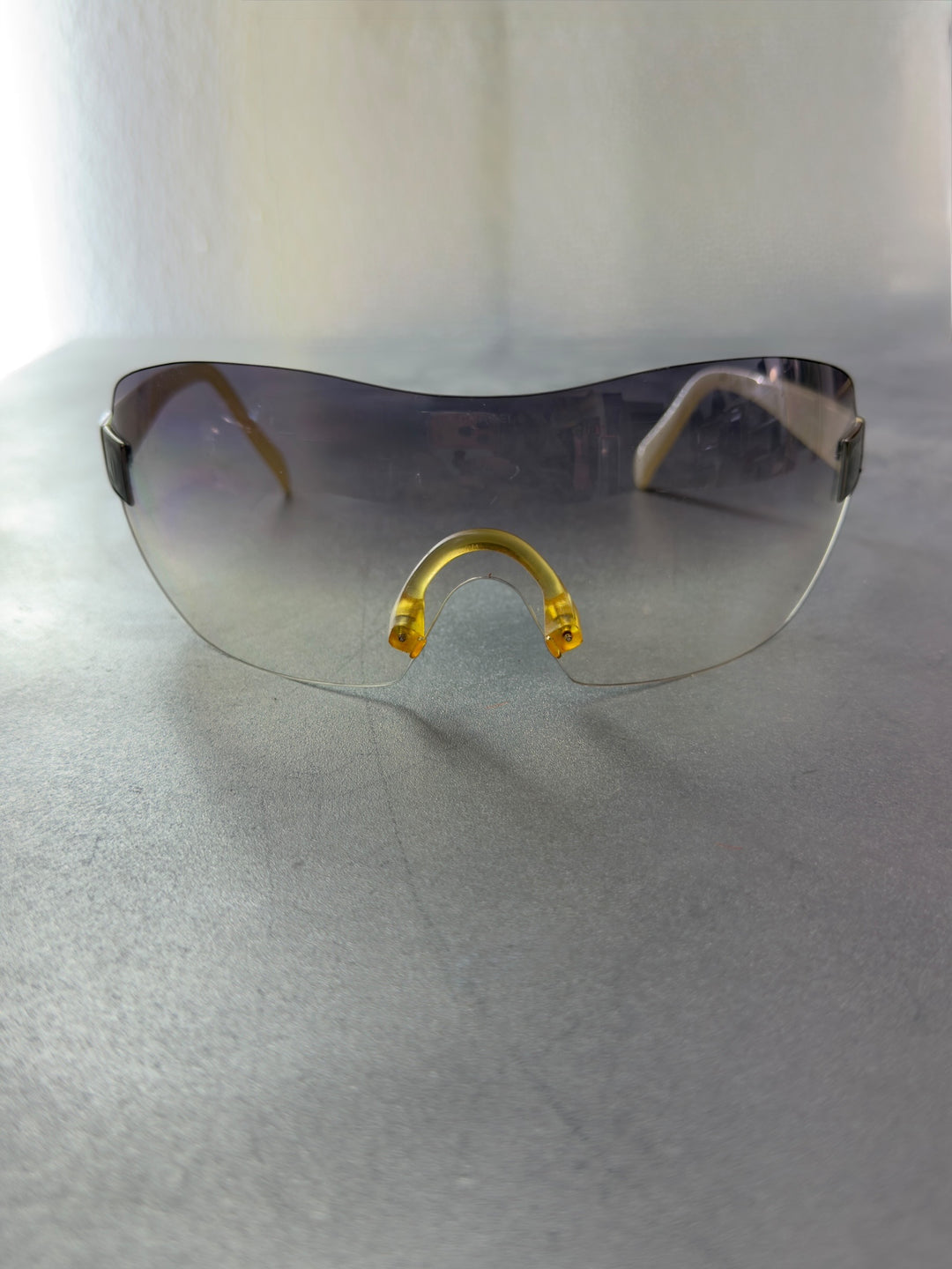 Chanel vintage rimless shield sunglasses grey gradient y2k futuristic wrap