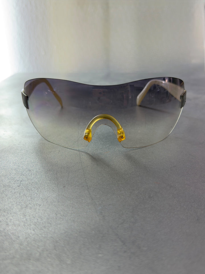 Chanel vintage rimless shield sunglasses grey gradient y2k futuristic wrap