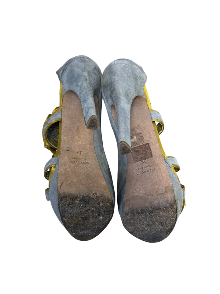 Just Cavalli 2009 Suede High Heels with Yellow Velvet Details Size eu39