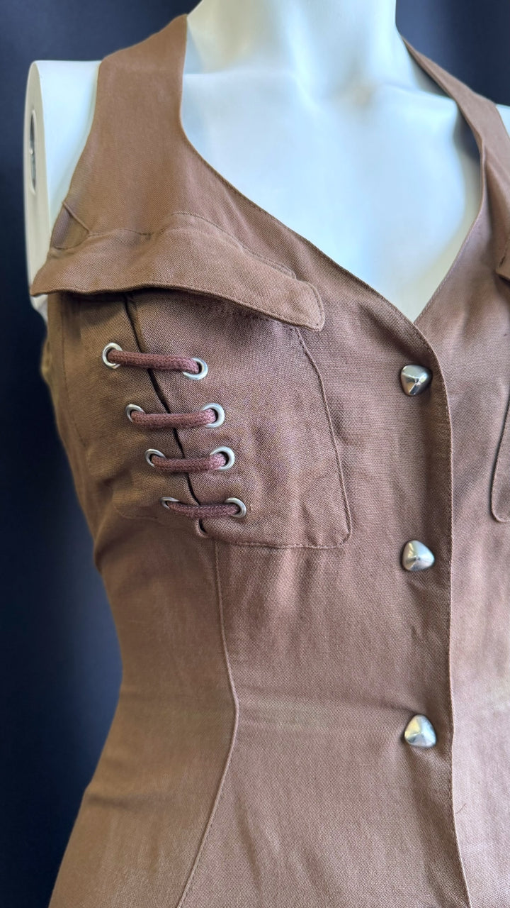 Thierry Mugler ACTIV archive corset detail linen blend maxi dress