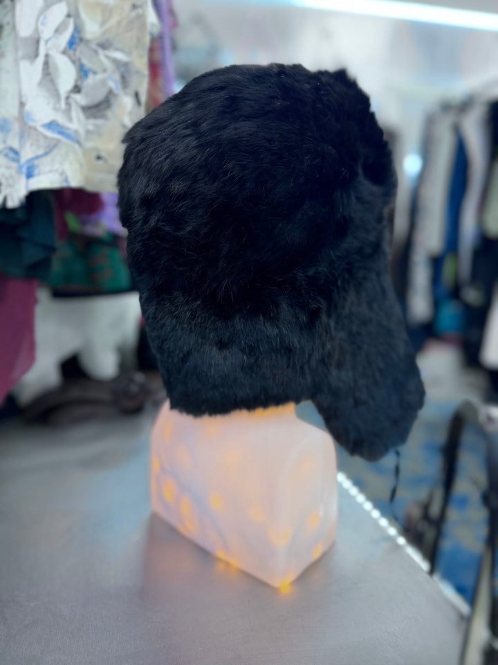 Russian black fur ushanka hat