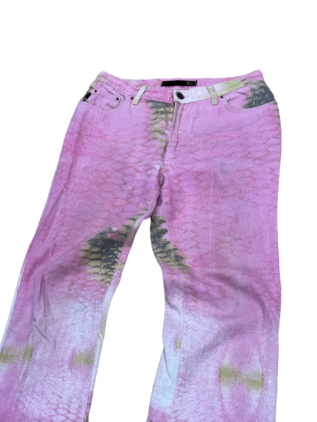 Vintage Just Cavalli pink & khaki fish scale mermaid skinny jeans women’s Small(34) *short down * check the dimensions