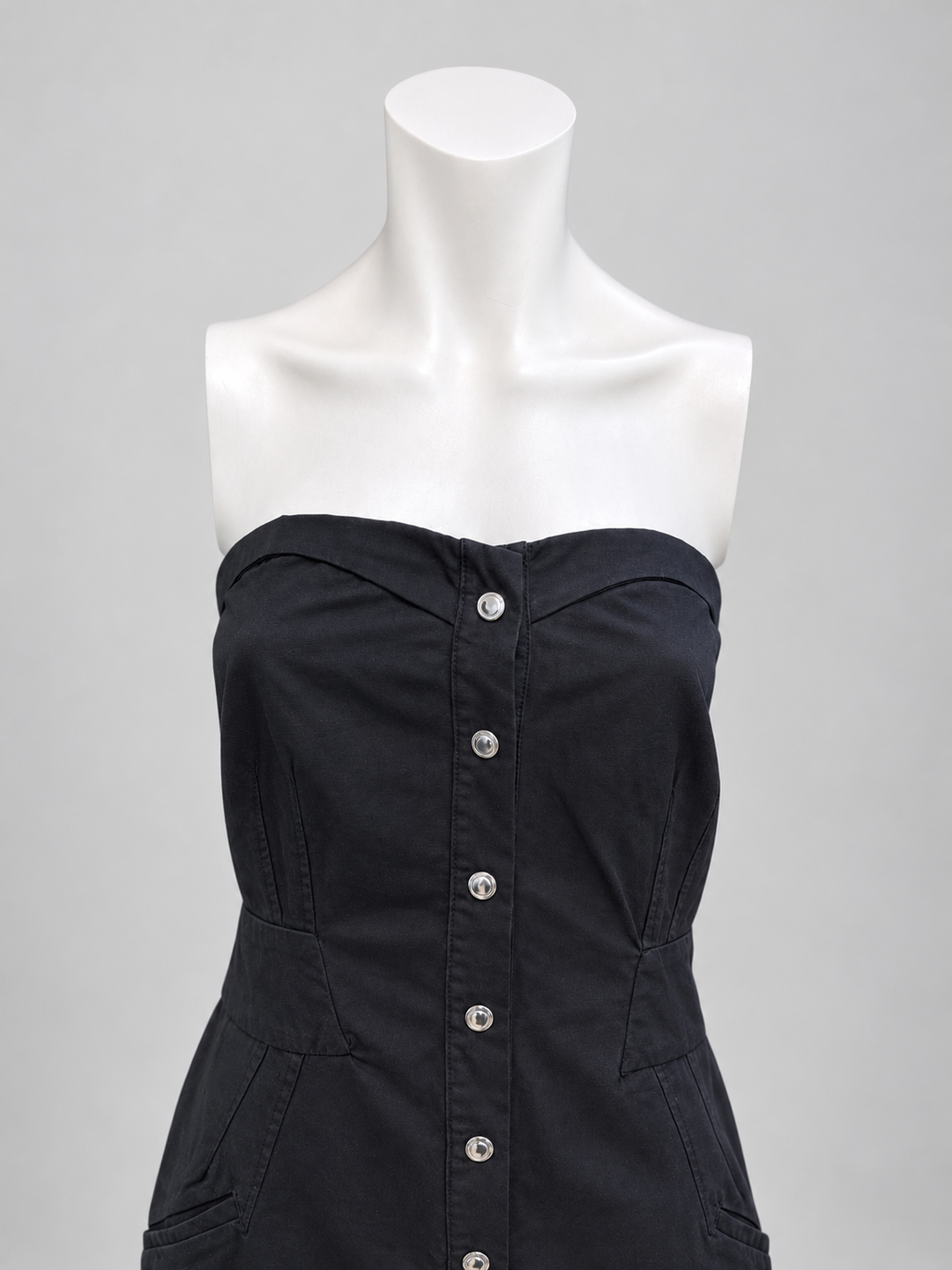 Mugler black strapless button-front dress