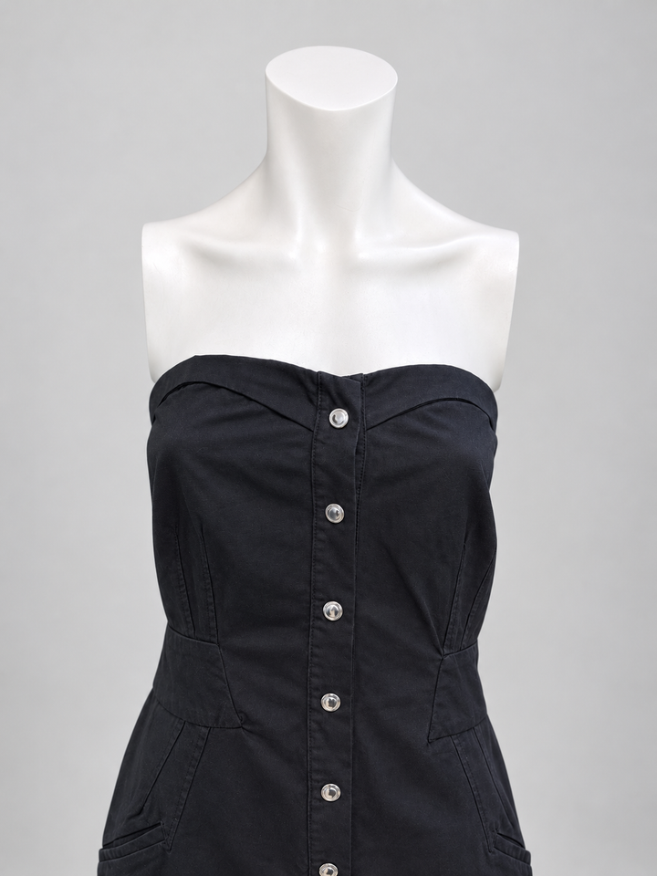 Mugler black strapless button-front dress
