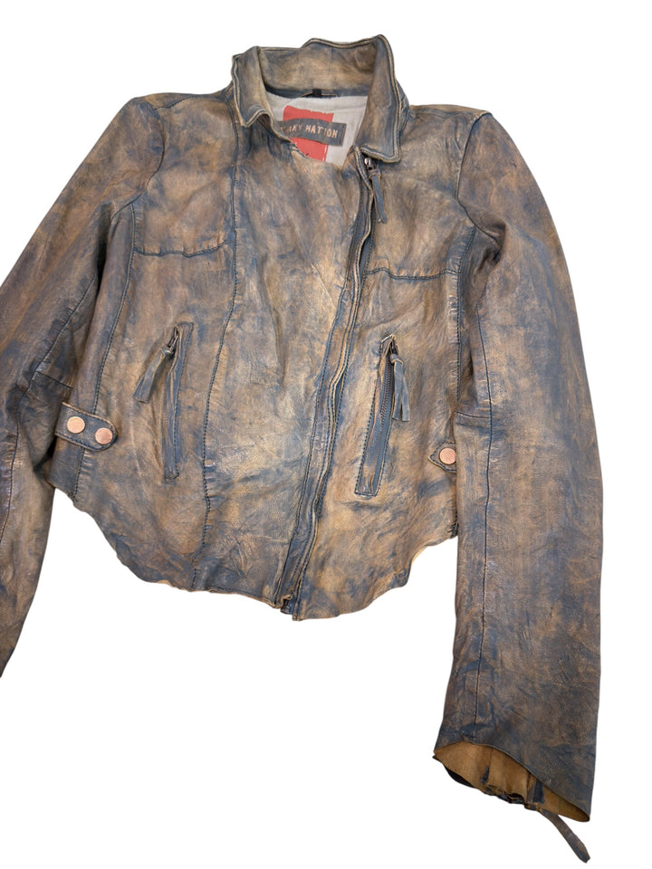 Freaky Nation distressed leather biker jacket