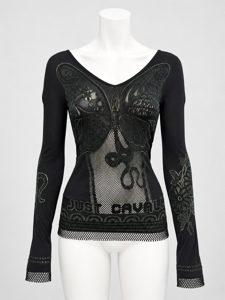 Just Cavalli butterfly mesh long sleeve top