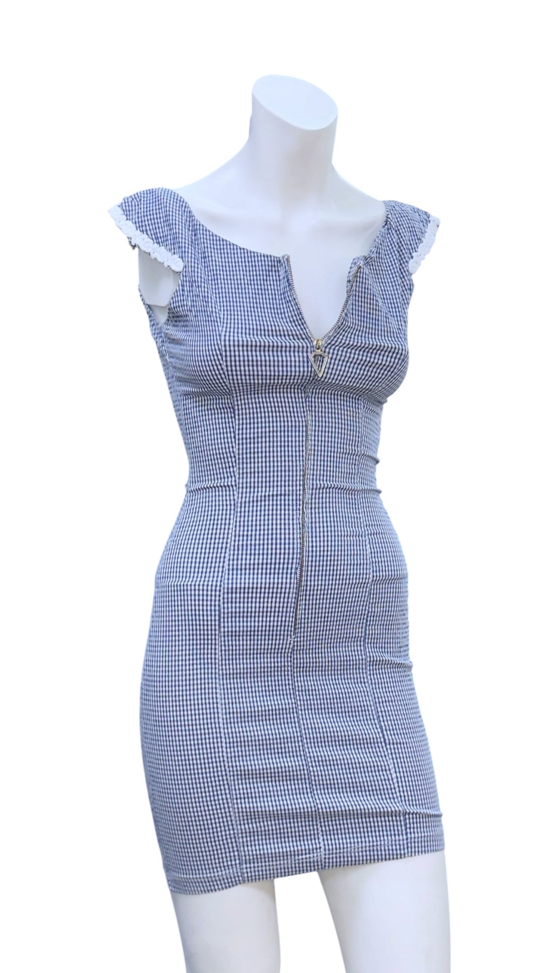 Blumarine Folies blue gingham zip mini dress