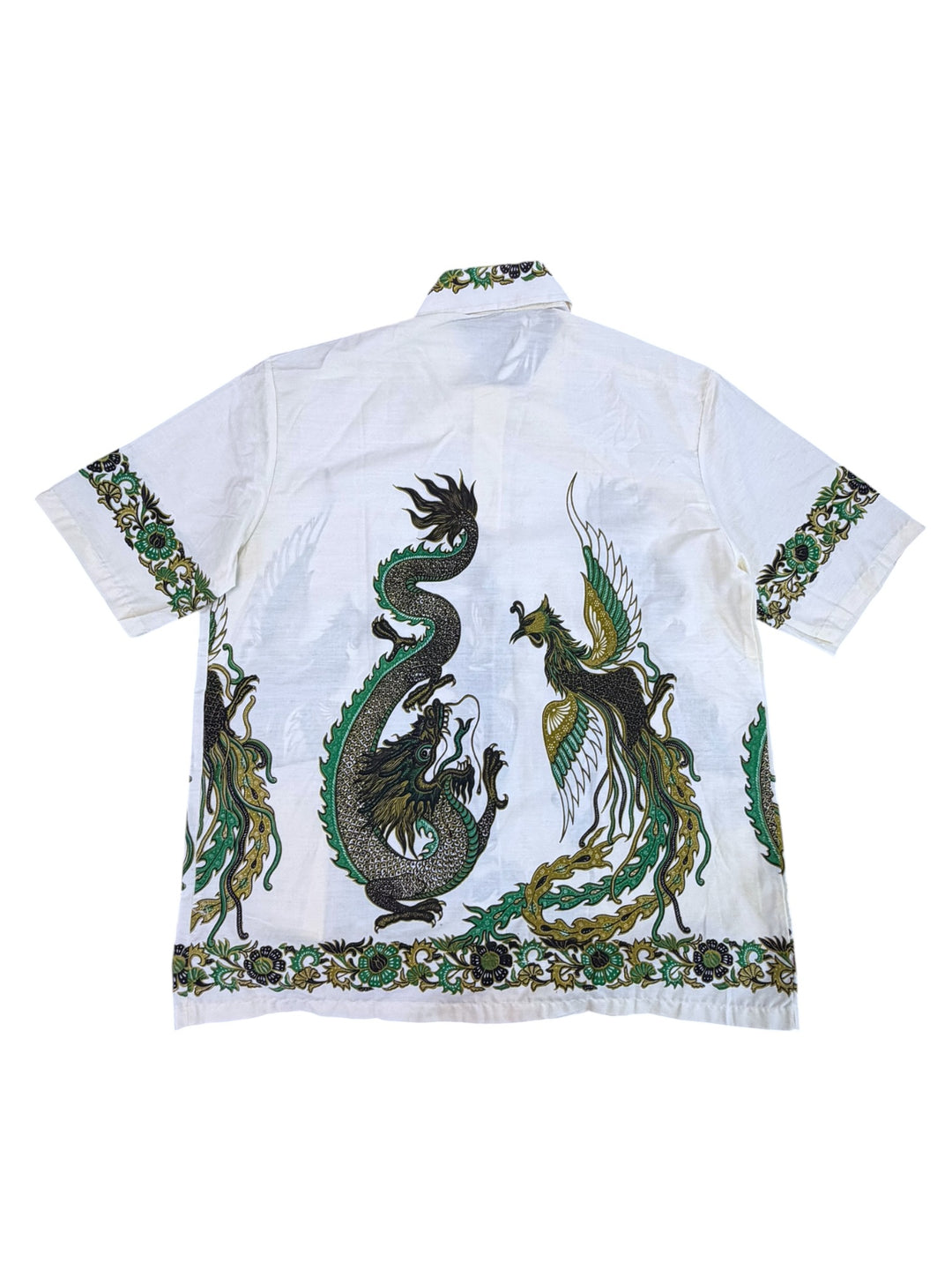 Vintage Java Batik dragon & phoenix print short sleeve shirt