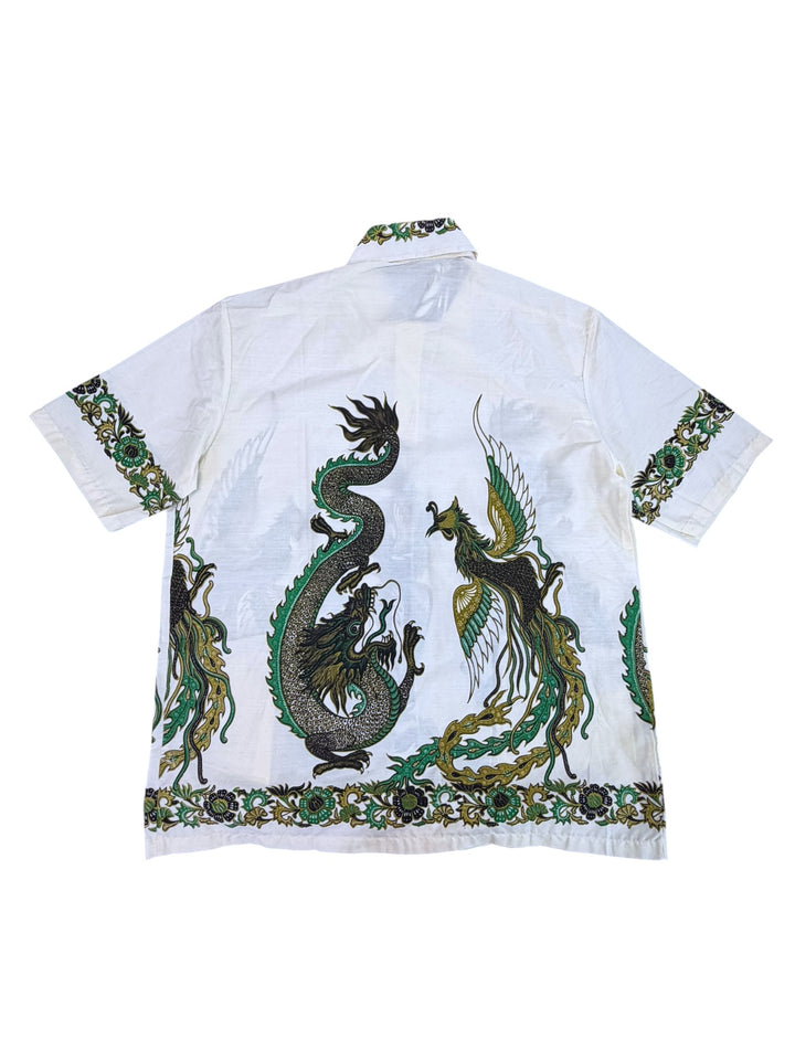 Vintage Java Batik dragon & phoenix print short sleeve shirt