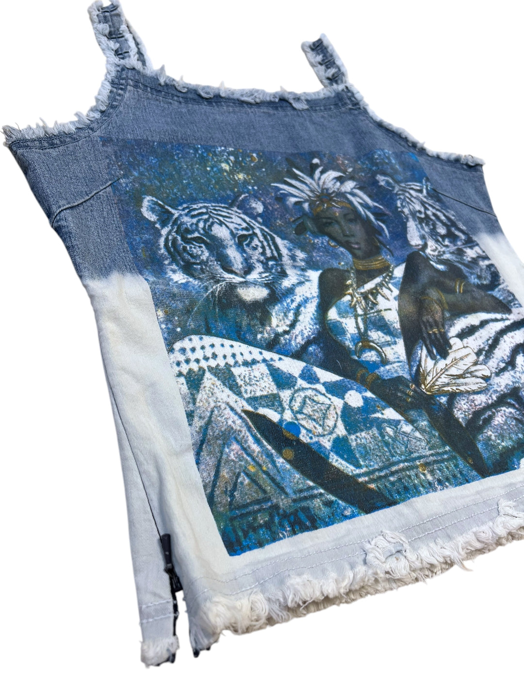 Vintage printed denim tank top medium
